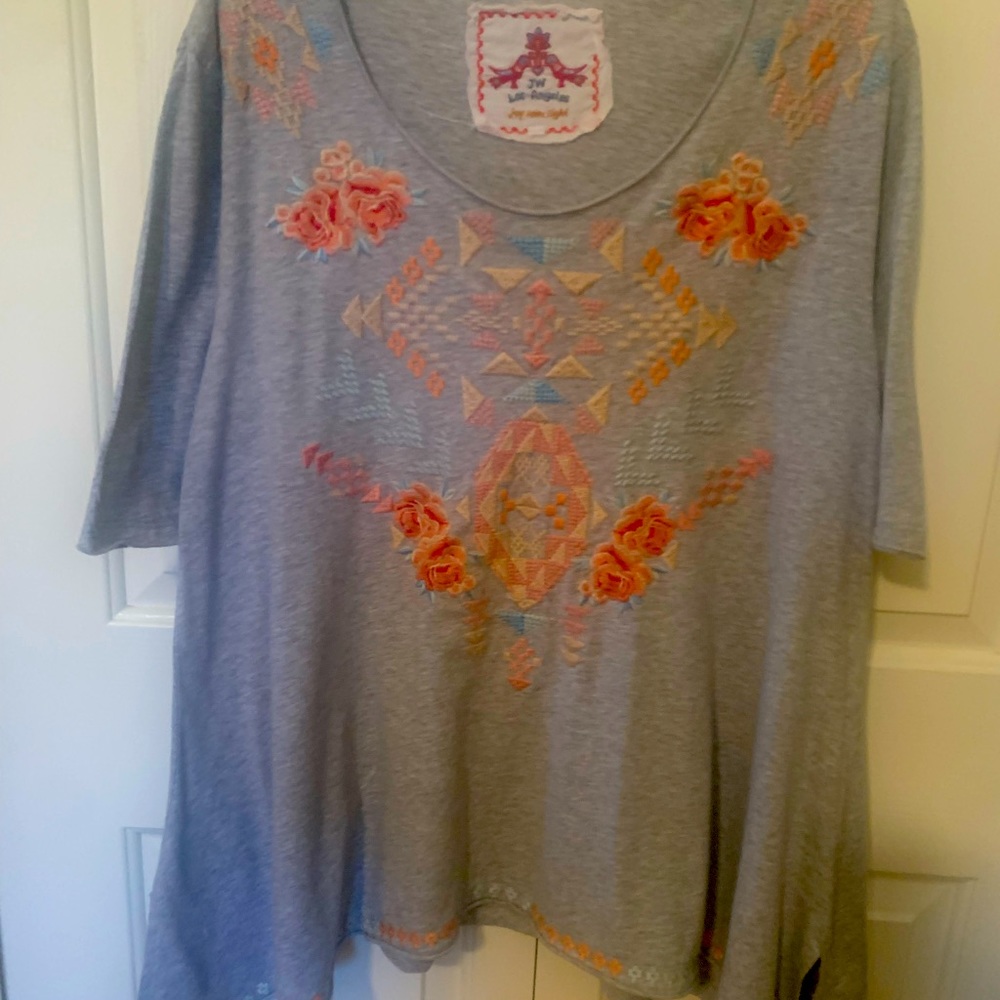 Johnny Was tunic grey embroidered XL